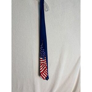 American Lifestyle Mens Navy Blue American Flag Patriotic Eagle Microfiber Tie